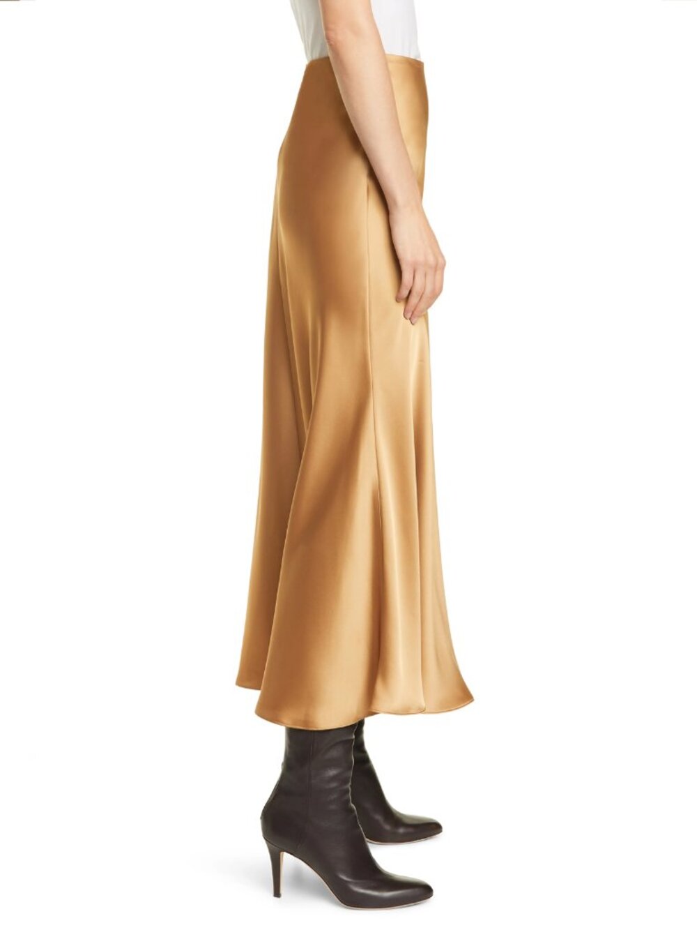Club Monaco Bias Cut Satin Slip Skirt in Honey, Long Draped Mini Skirt, sz 4 - Picture 4 of 15